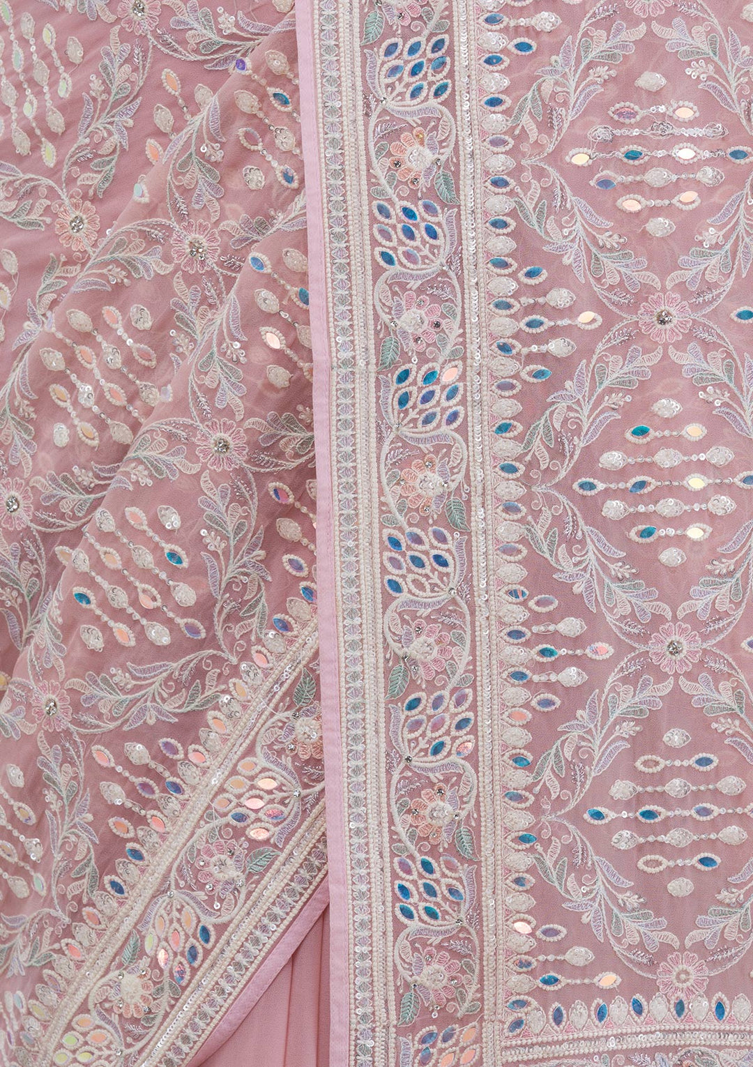 Lavender Threadwork Georgette Saree