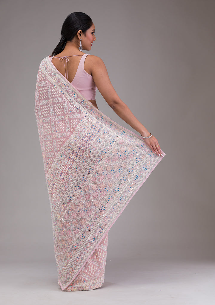 Lavender Threadwork Georgette Saree