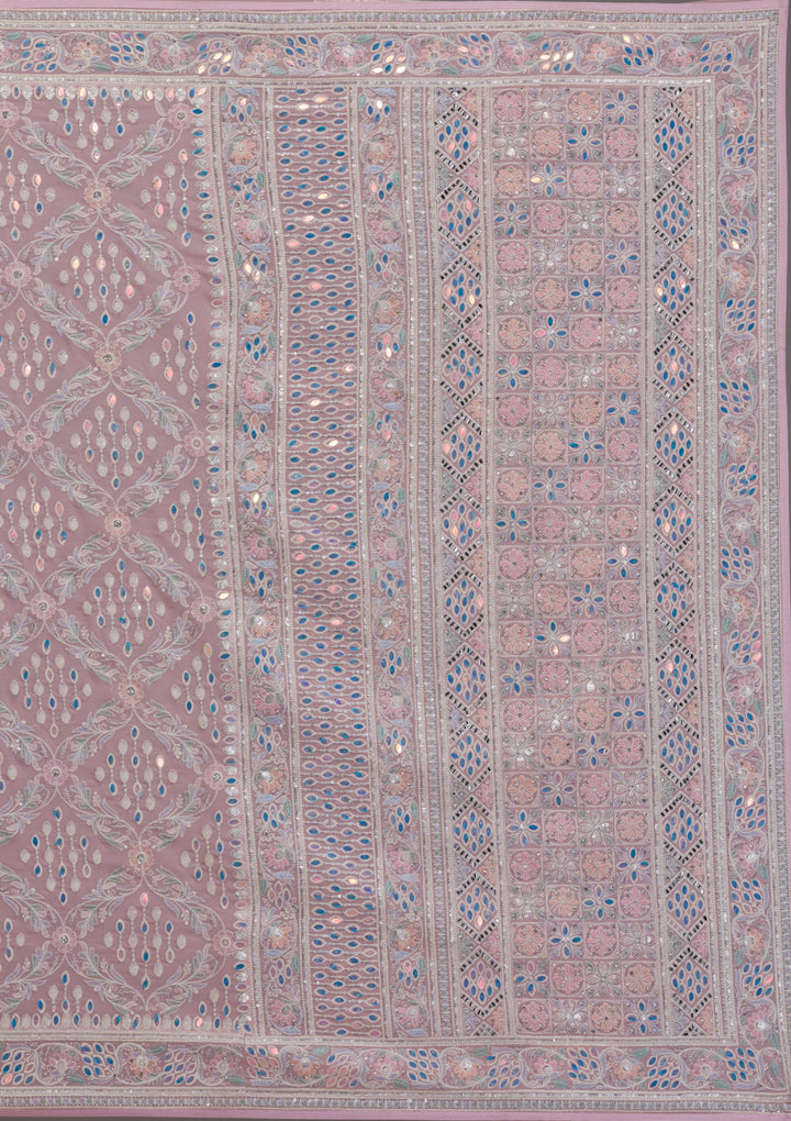 Lavender Threadwork Georgette Saree