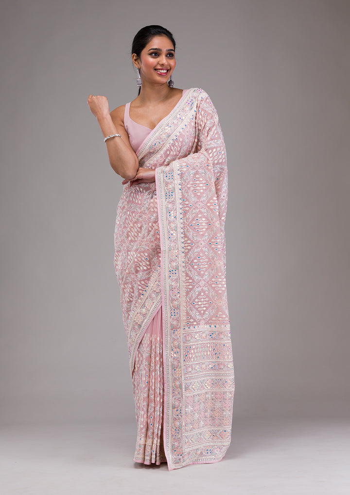 Lavender Threadwork Georgette Saree