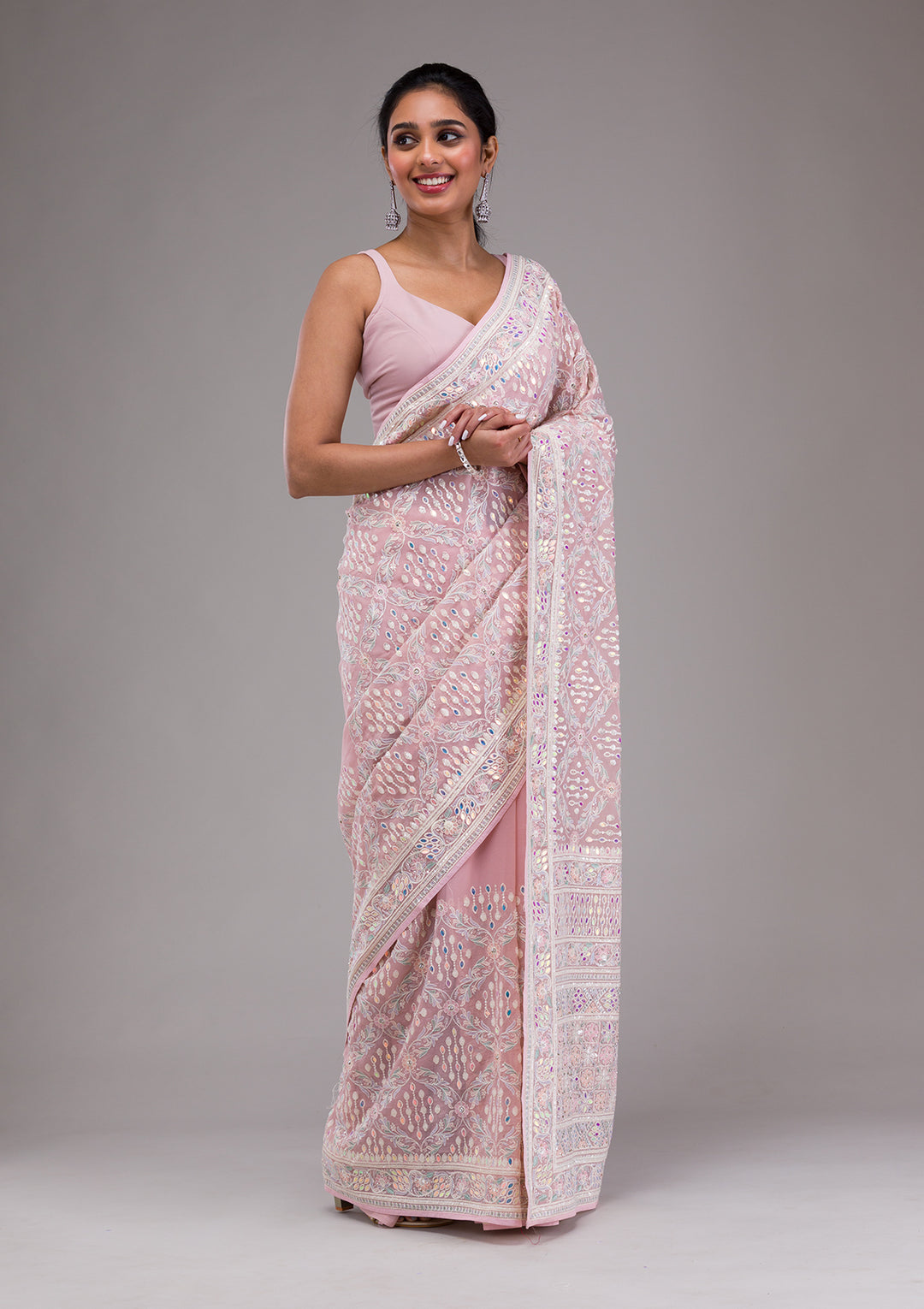 Lavender Threadwork Georgette Saree