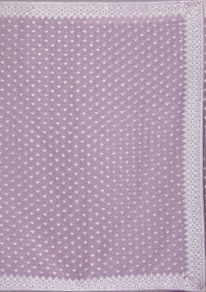 Lavender Threadwork Georgette Saree