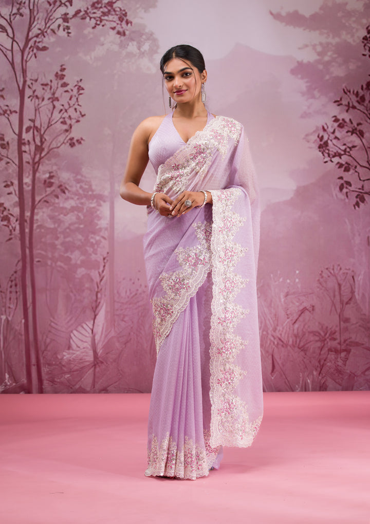 Lavender Threadwork Georgette Saree