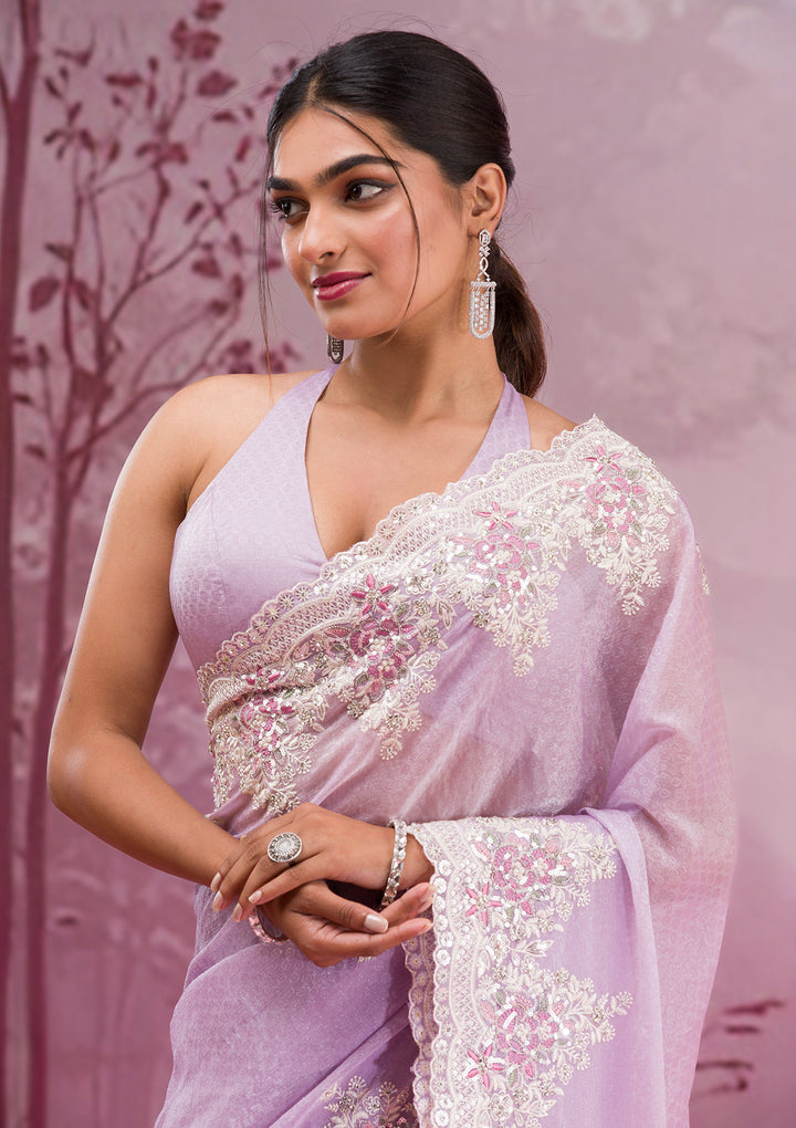 Lavender Threadwork Georgette Saree
