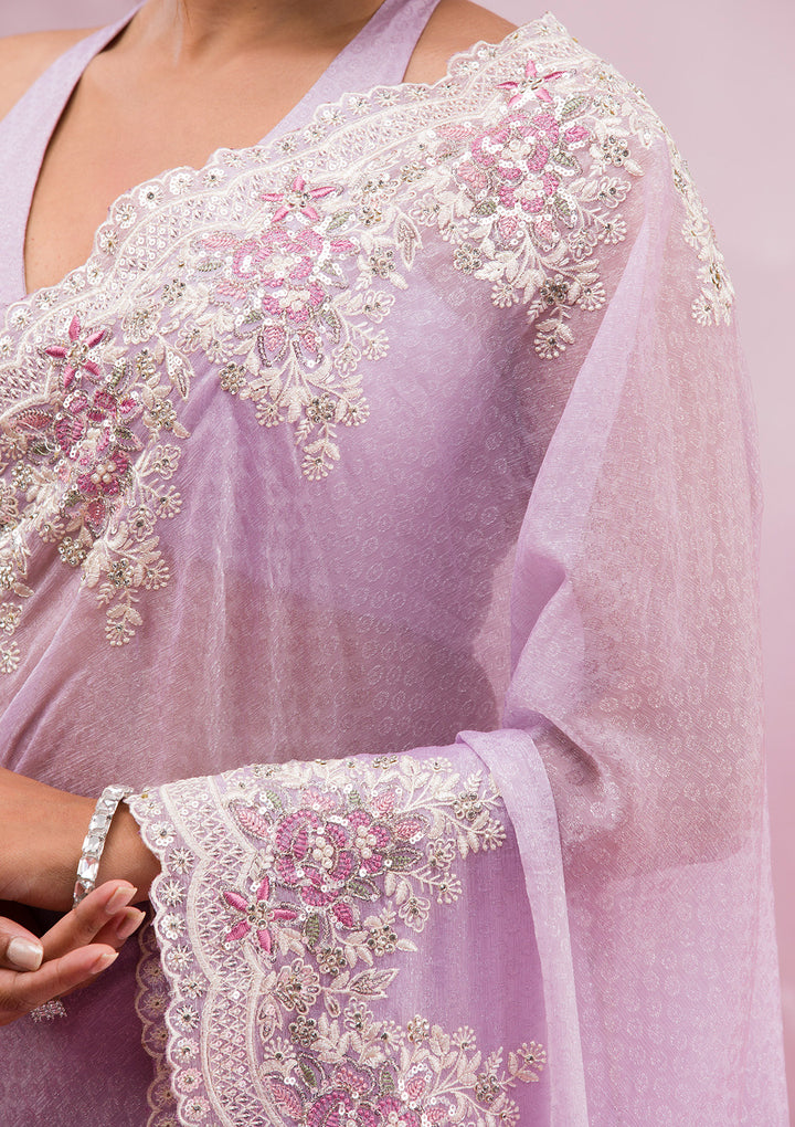 Lavender Threadwork Georgette Saree