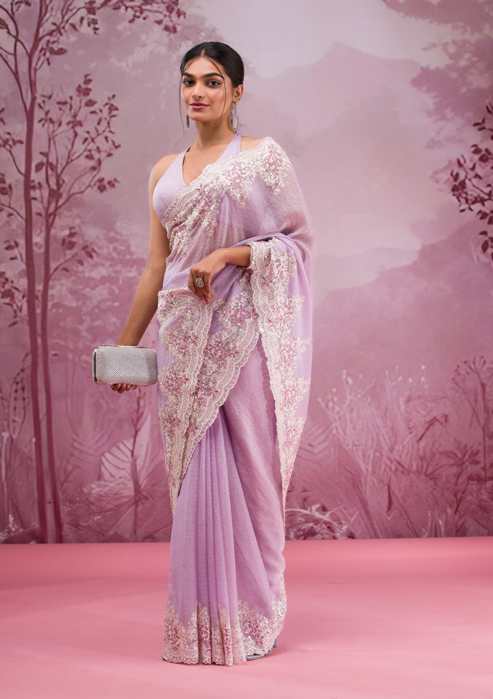 Lavender Threadwork Georgette Saree