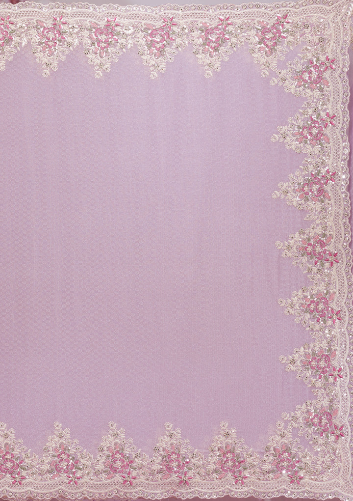 Lavender Threadwork Georgette Saree