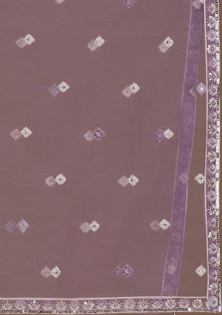 Lavender Threadwork Net Readymade Lehenga
