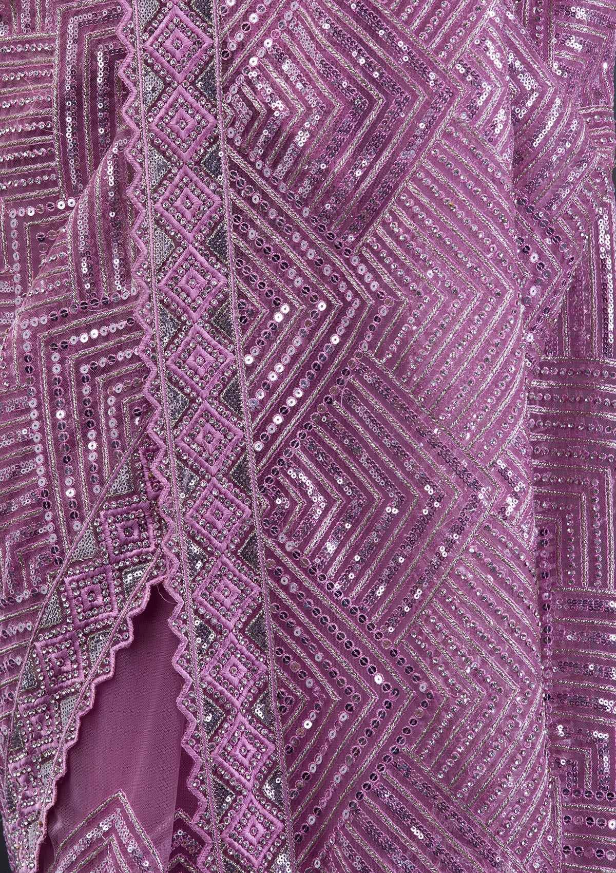 Lavender Threadwork Net Saree