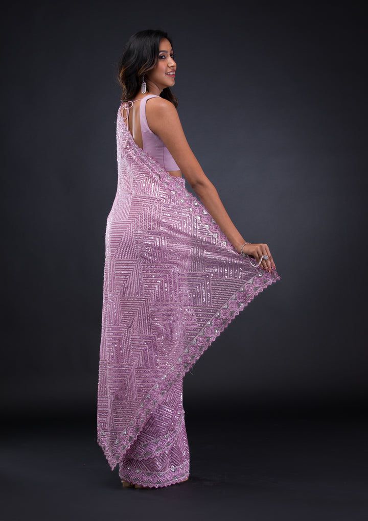 Lavender Threadwork Net Saree