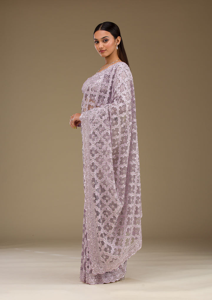 Lavender Threadwork Net Saree