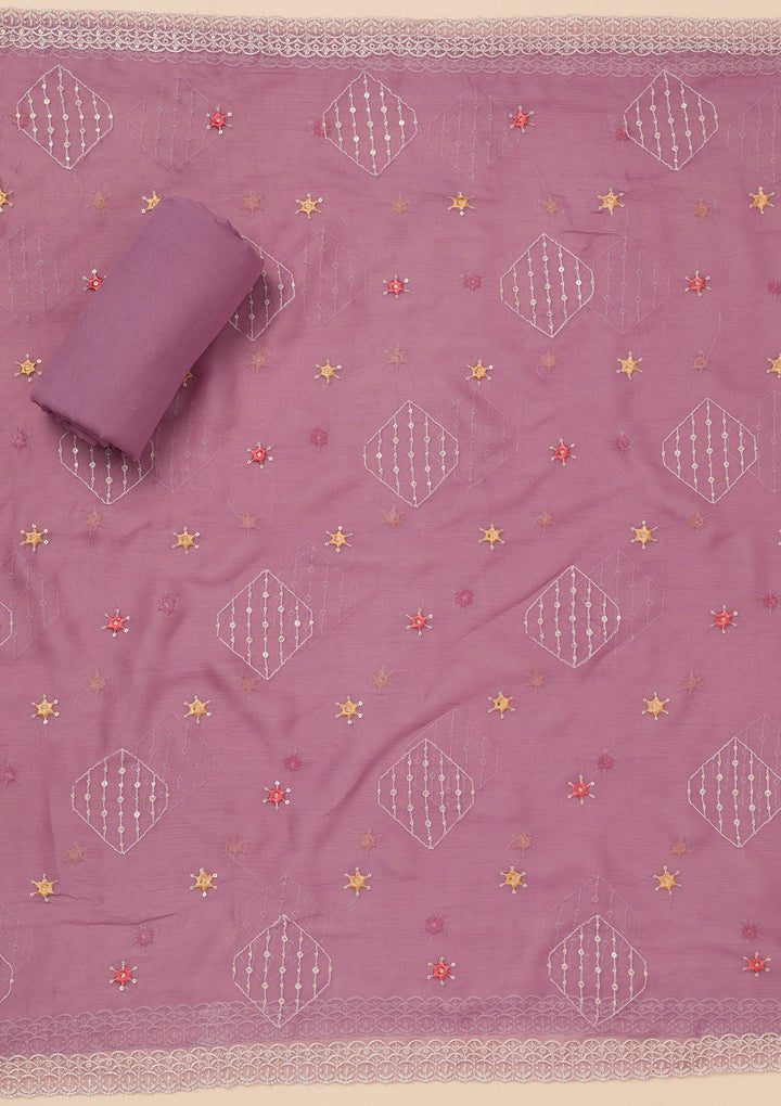 Lavender Threadwork Organza Unstitched Salwar Suit