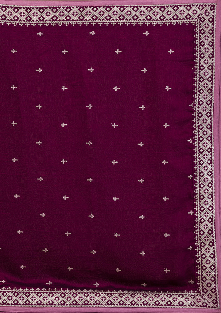 Lavender Threadwork Raw Silk Readymade Salwar Suit