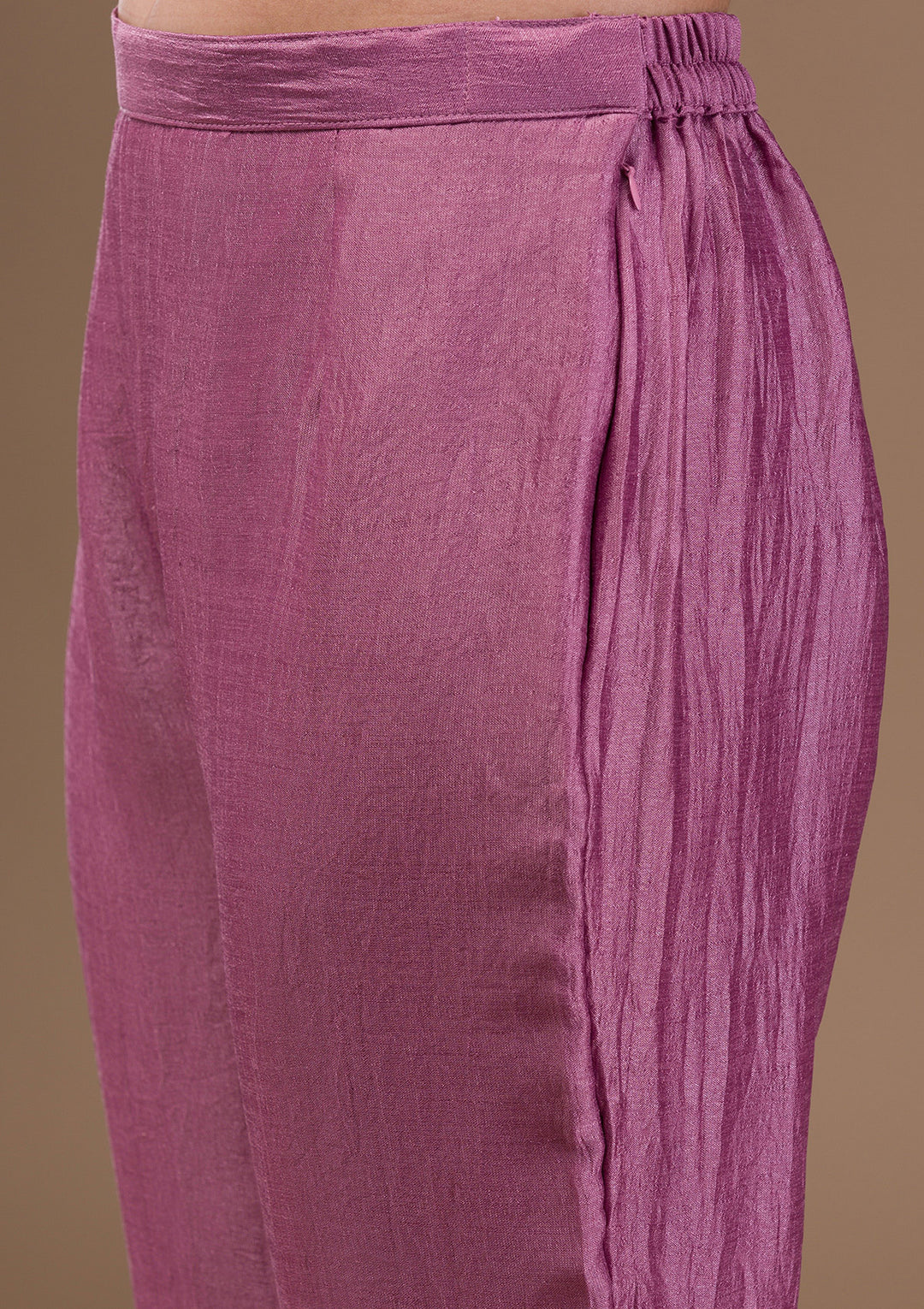 Lavender Threadwork Raw Silk Readymade Salwar Suit