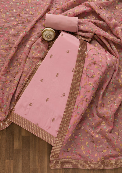 Lavender Threadwork Semi Crepe Unstitched Salwar Suit-Koskii