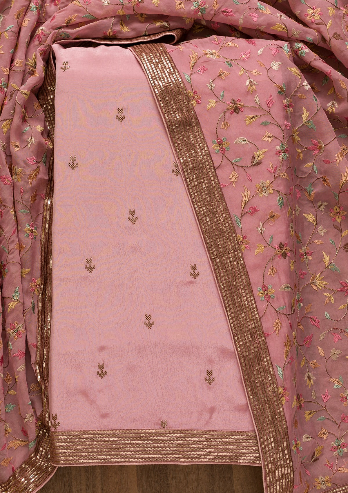 Lavender Threadwork Semi Crepe Unstitched Salwar Suit-Koskii