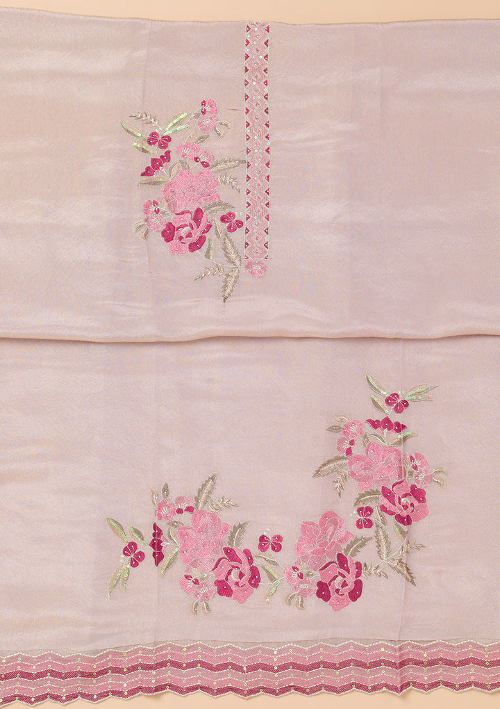 Lavender Threadwork Semi Crepe Unstitched Salwar Suit