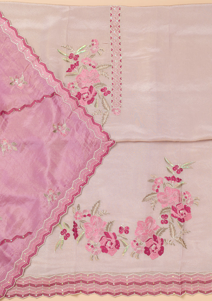 Lavender Threadwork Semi Crepe Unstitched Salwar Suit
