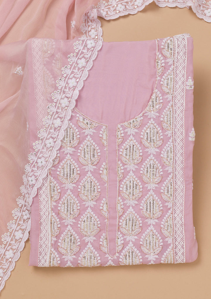 Lavender Threadwork Semi Crepe Unstitched Salwar Suit
