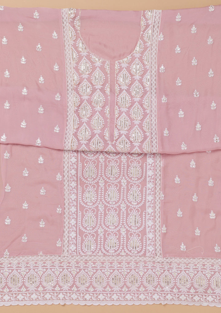 Lavender Threadwork Semi Crepe Unstitched Salwar Suit