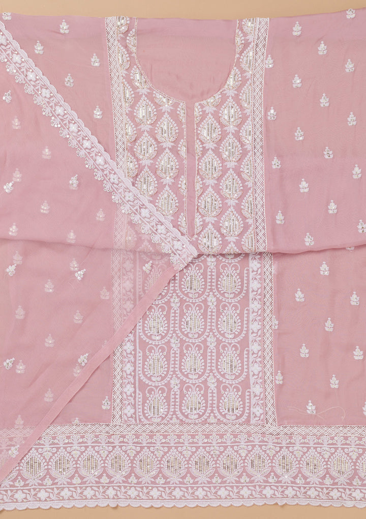 Lavender Threadwork Semi Crepe Unstitched Salwar Suit