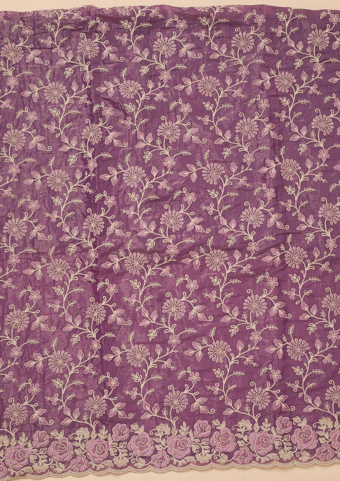 Lavender Threadwork Semi Crepe Unstitched Salwar Suit