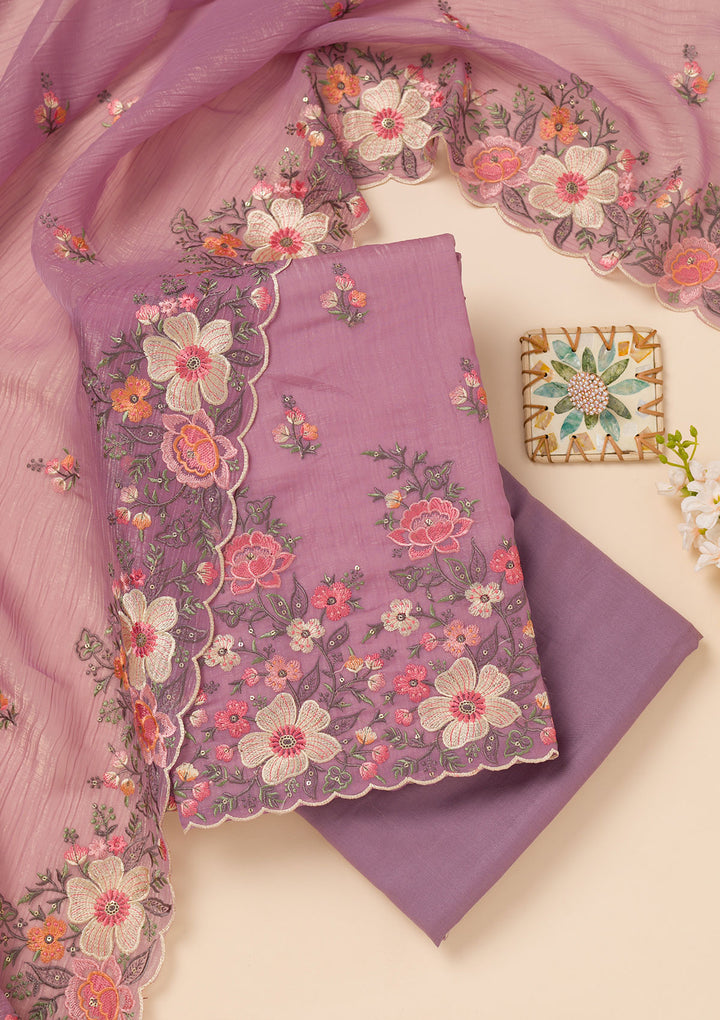 Lavender Threadwork Tissue Unstitched Salwar Suit