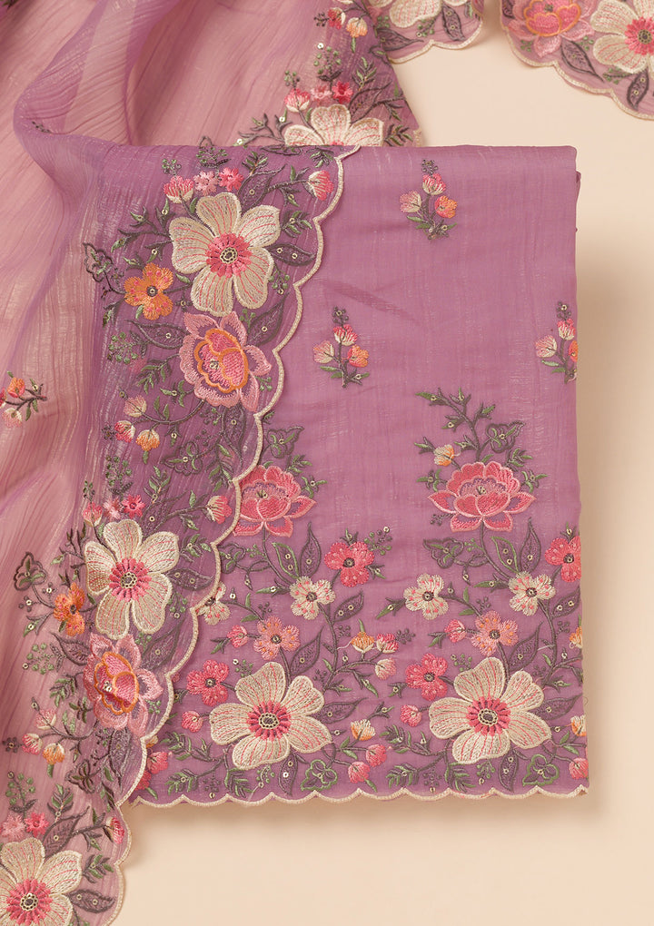 Lavender Threadwork Tissue Unstitched Salwar Suit