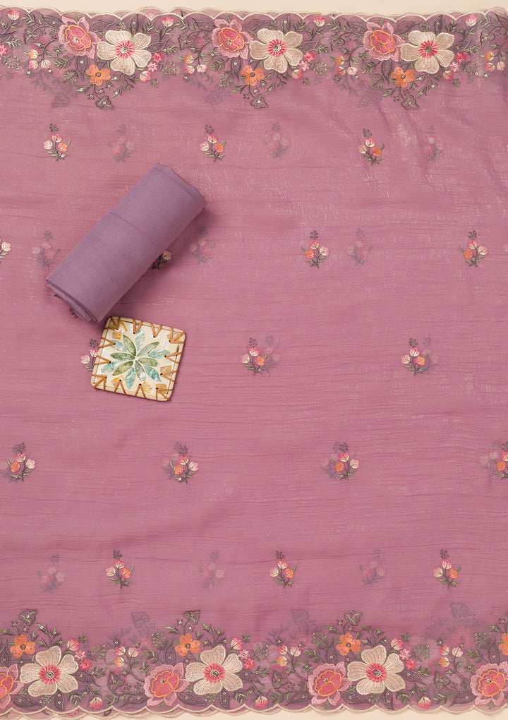 Lavender Threadwork Tissue Unstitched Salwar Suit