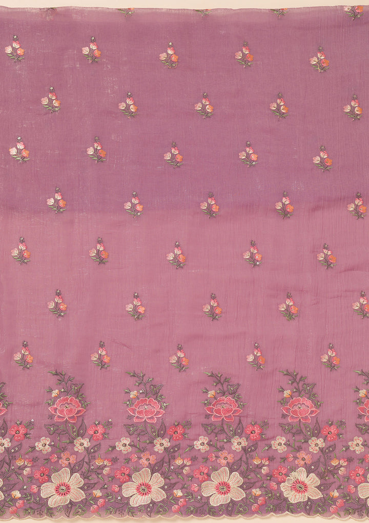 Lavender Threadwork Tissue Unstitched Salwar Suit