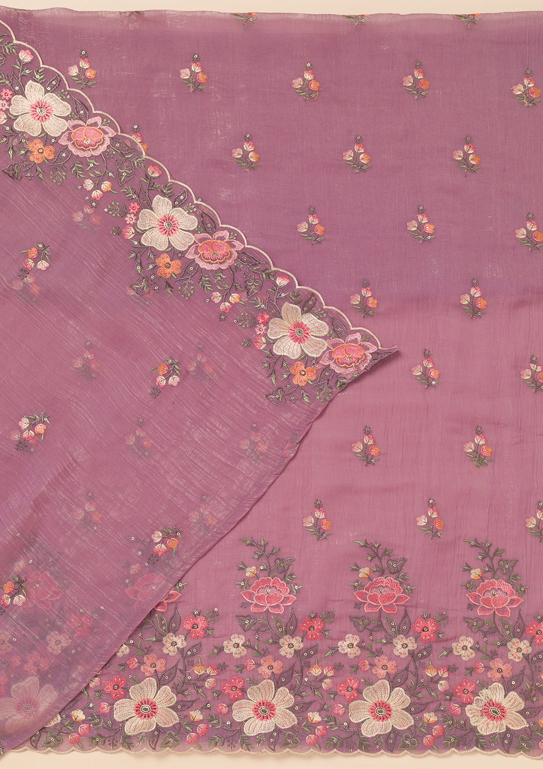 Lavender Threadwork Tissue Unstitched Salwar Suit