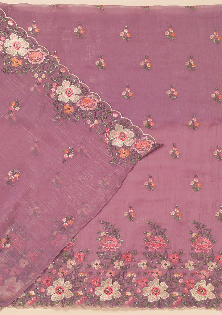 Lavender Threadwork Tissue Unstitched Salwar Suit
