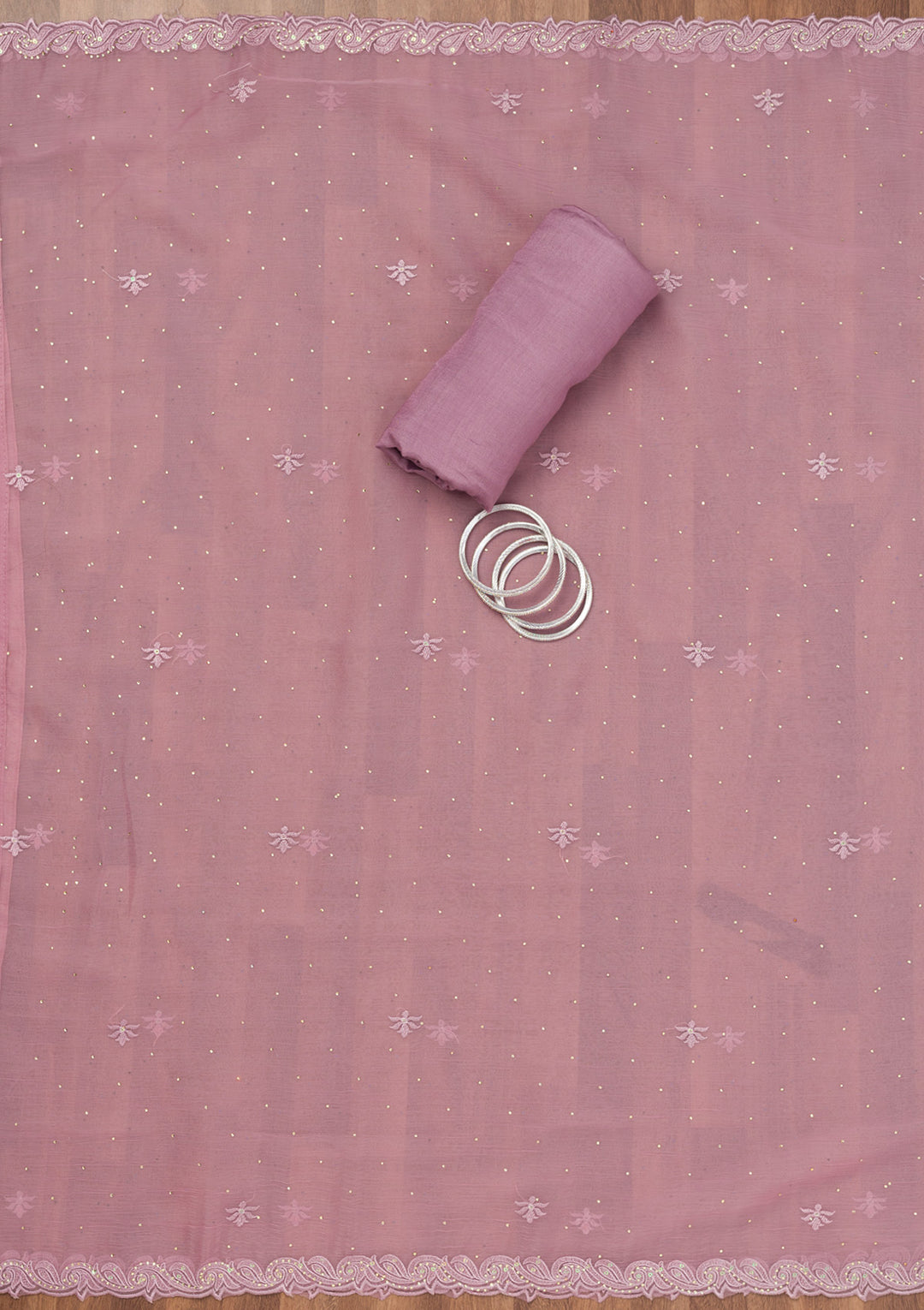 Lavender Threadwork Tissue Unstitched Salwar Suit