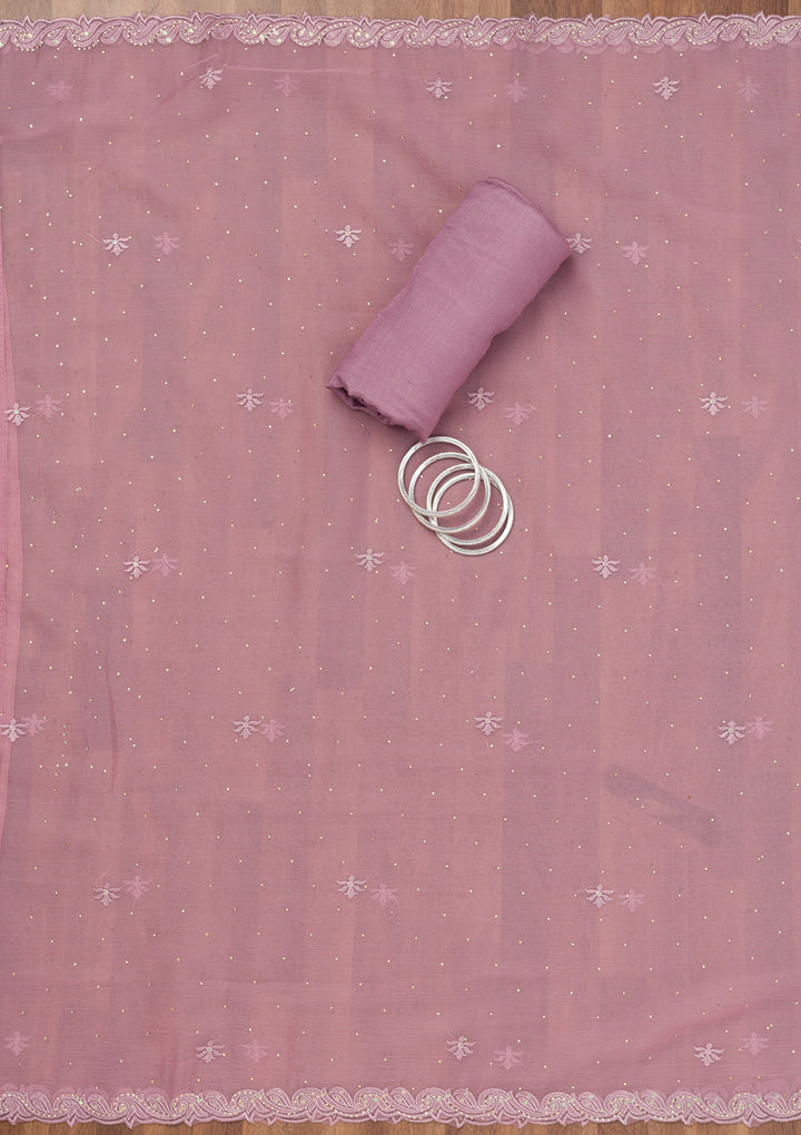 Lavender Threadwork Tissue Unstitched Salwar Suit