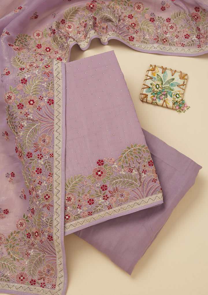 Lavender Threadwork Tissue Unstitched Salwar Suit