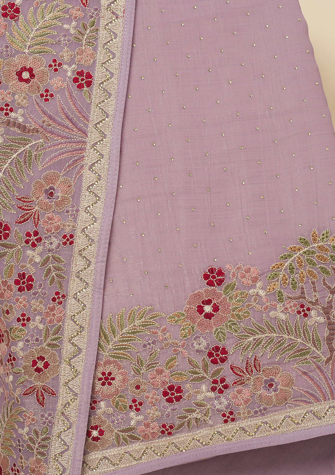 Lavender Threadwork Tissue Unstitched Salwar Suit