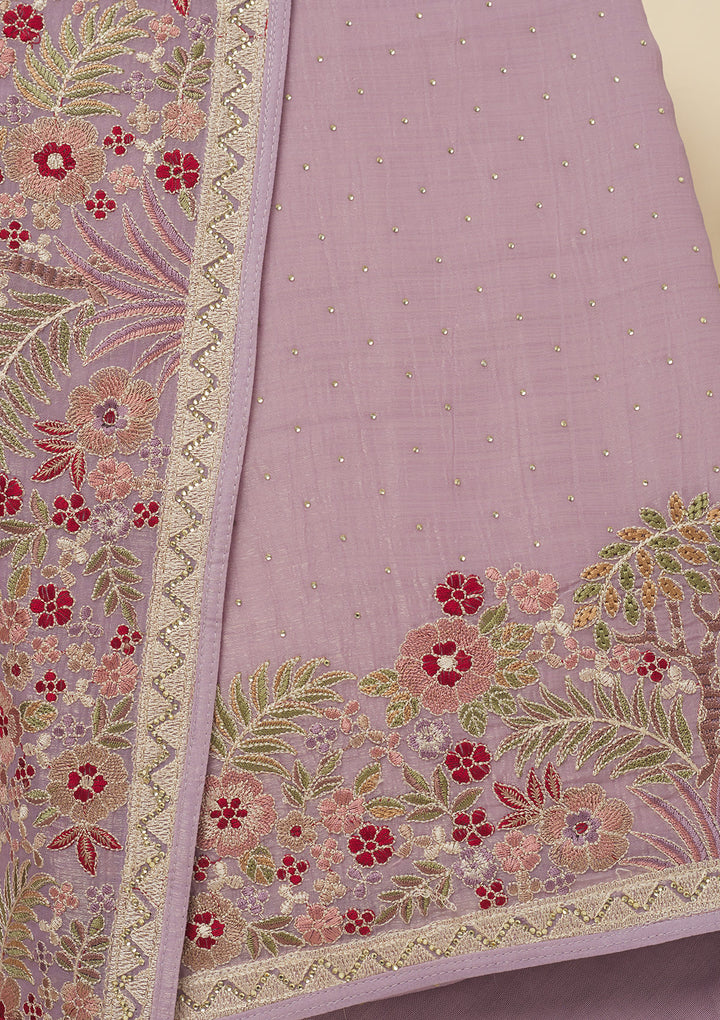 Lavender Threadwork Tissue Unstitched Salwar Suit