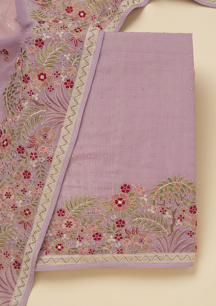 Lavender Threadwork Tissue Unstitched Salwar Suit
