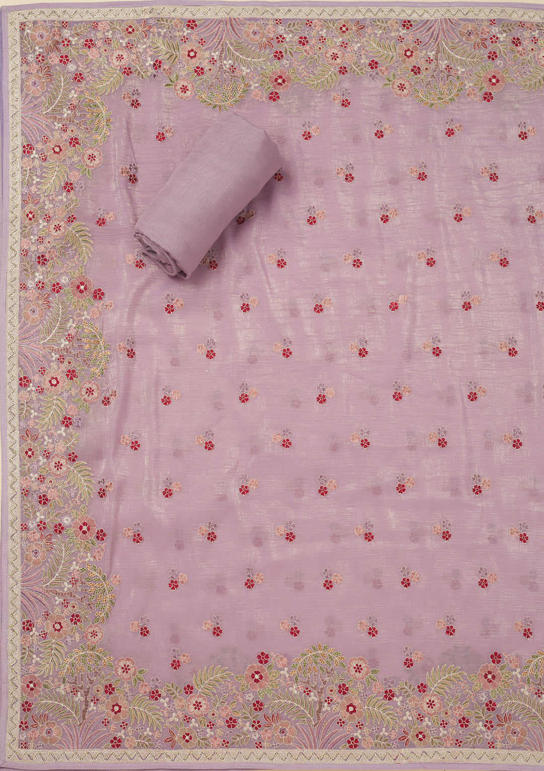 Lavender Threadwork Tissue Unstitched Salwar Suit