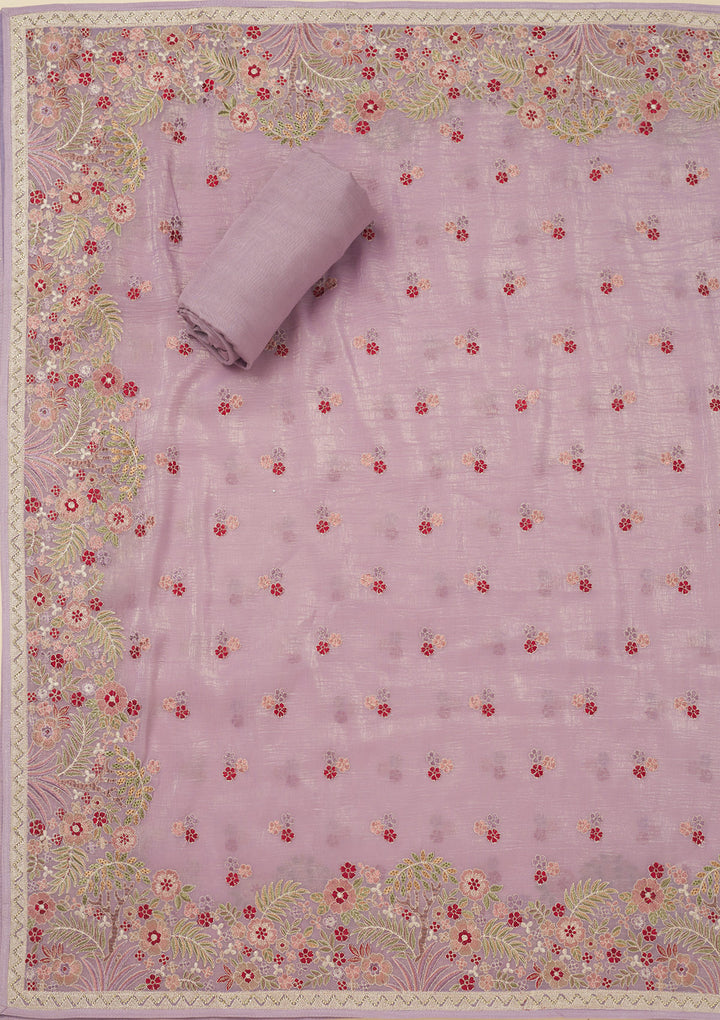 Lavender Threadwork Tissue Unstitched Salwar Suit