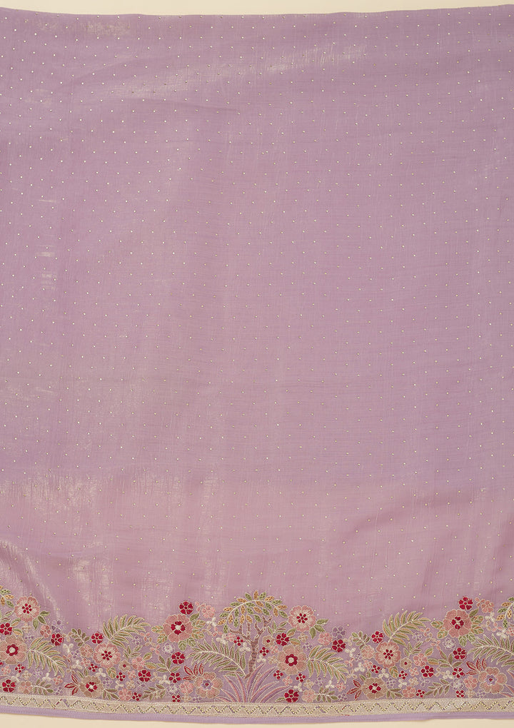 Lavender Threadwork Tissue Unstitched Salwar Suit