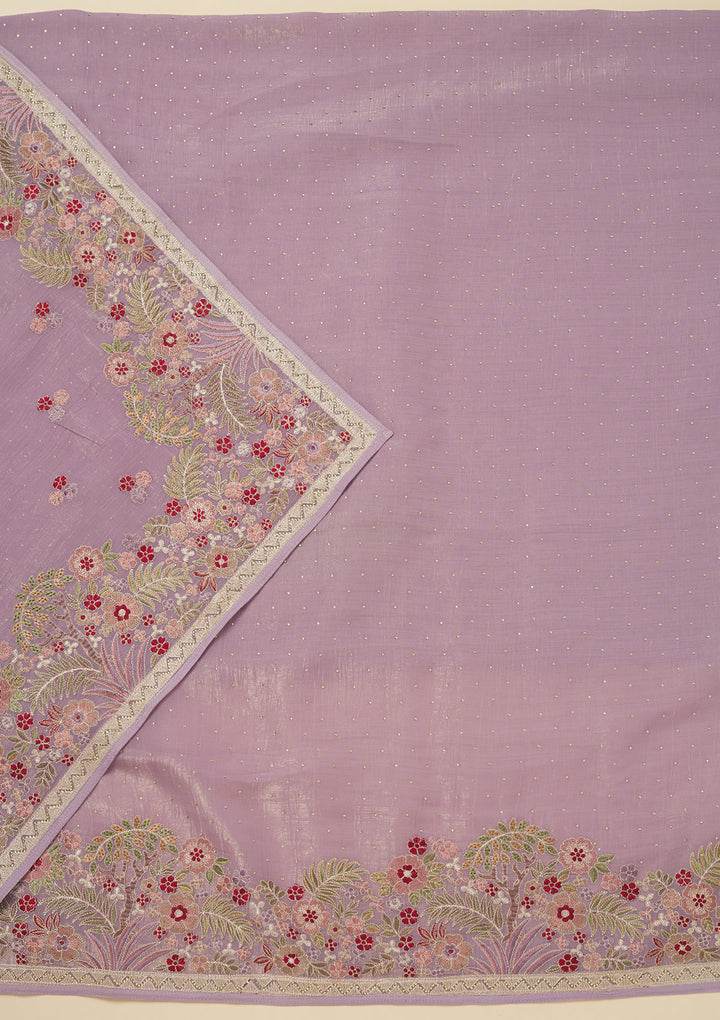Lavender Threadwork Tissue Unstitched Salwar Suit