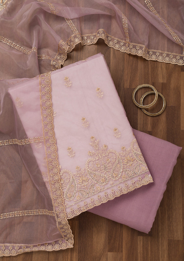Lavender Threadwork Tissue Unstitched Salwar Suit