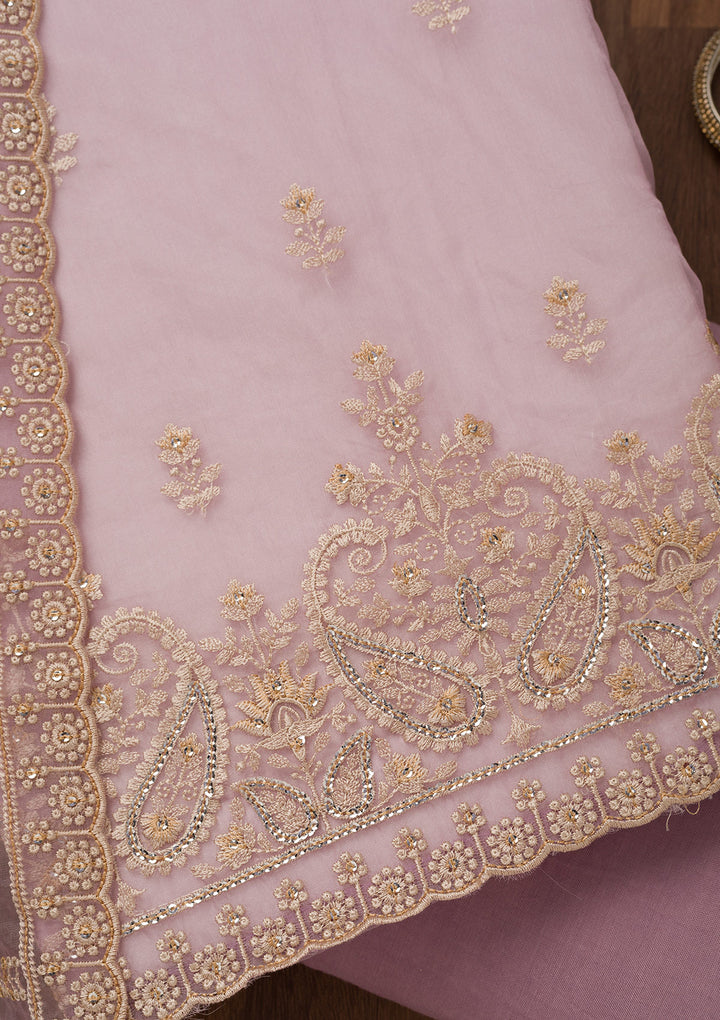 Lavender Threadwork Tissue Unstitched Salwar Suit