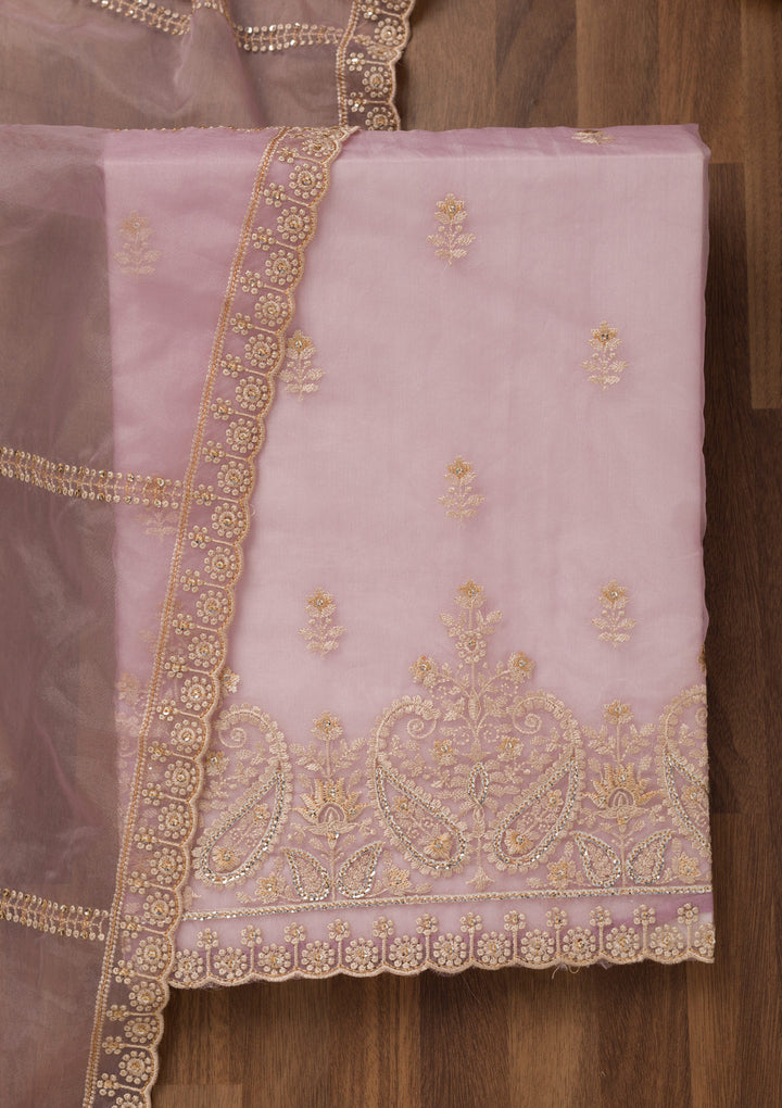 Lavender Threadwork Tissue Unstitched Salwar Suit