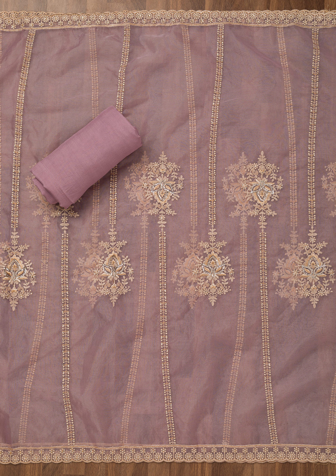 Lavender Threadwork Tissue Unstitched Salwar Suit