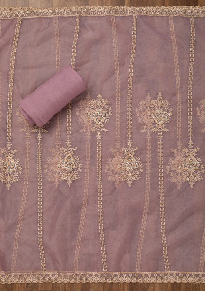 Lavender Threadwork Tissue Unstitched Salwar Suit