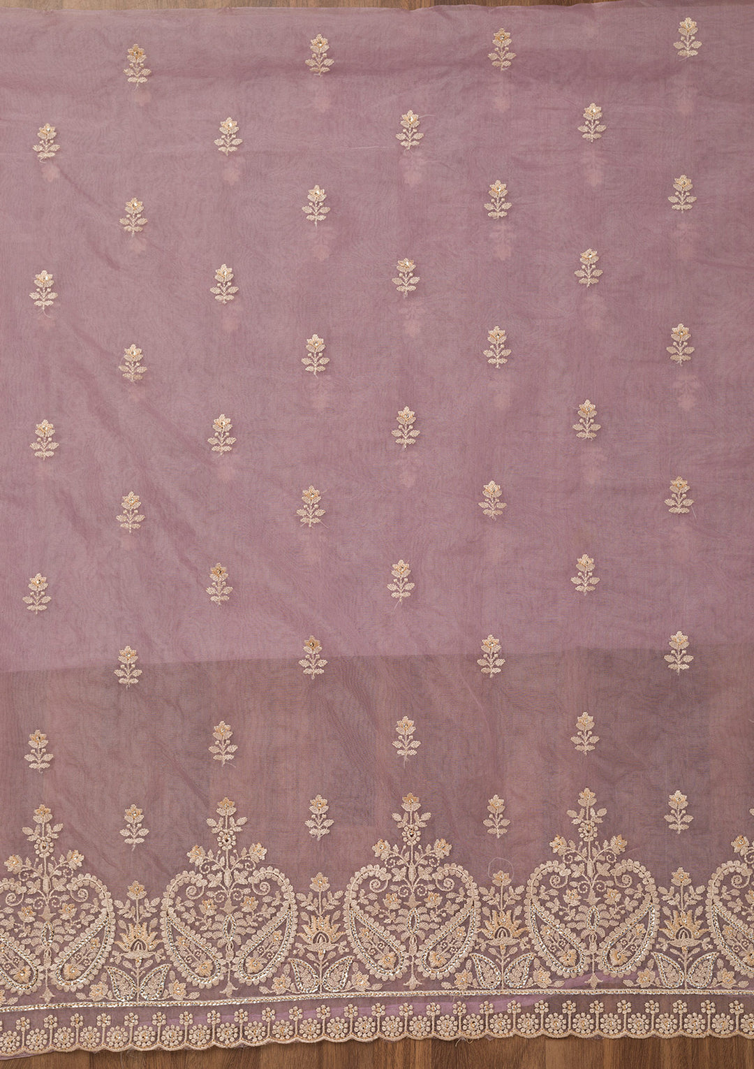 Lavender Threadwork Tissue Unstitched Salwar Suit