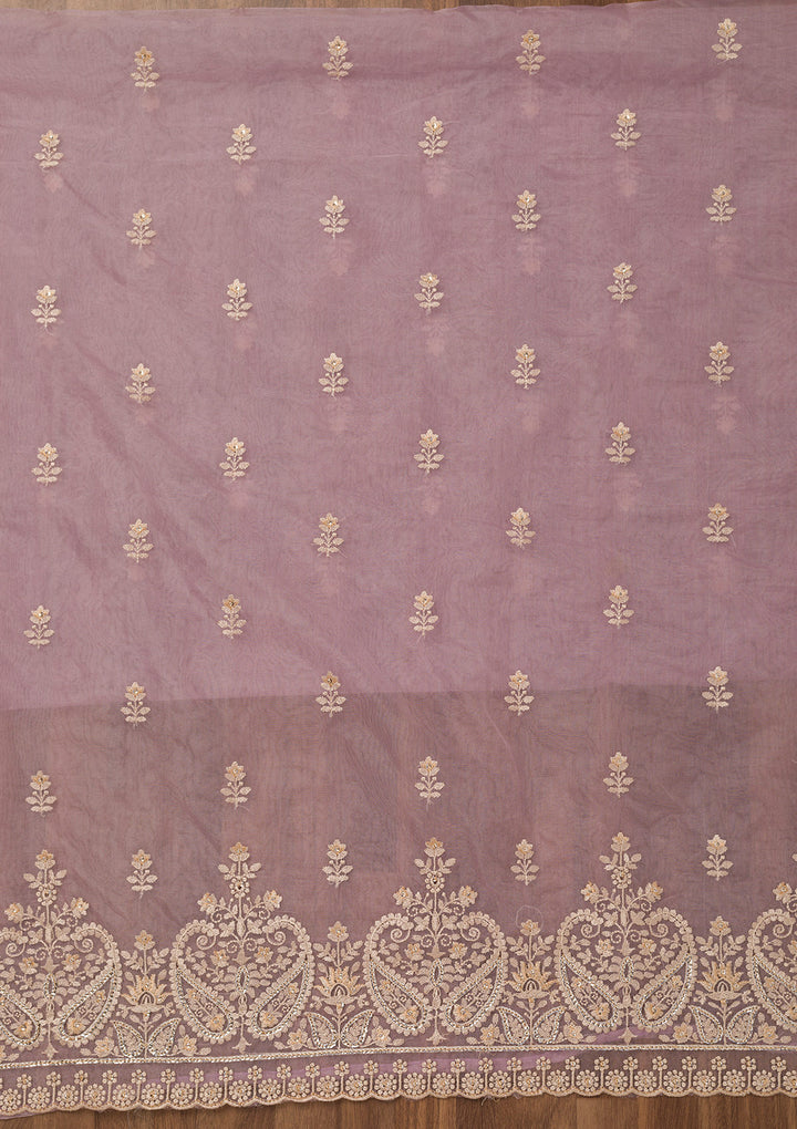 Lavender Threadwork Tissue Unstitched Salwar Suit