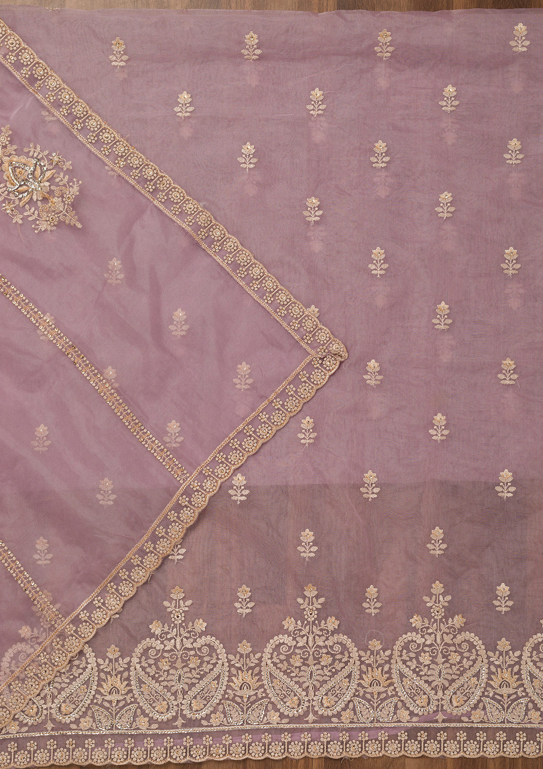 Lavender Threadwork Tissue Unstitched Salwar Suit